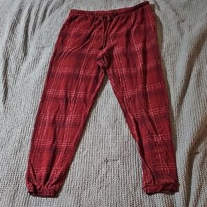 Red Plaid Jogger Pajama Pants Medium – Lightweight Lounge Pants with Pockets